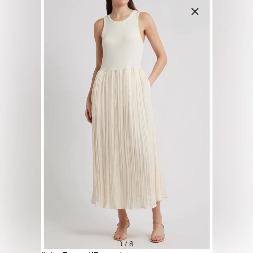Dkny Cream Pleated Sleeveless Midi Dress - Picture 1 of 10